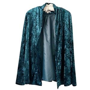 VTG David Dart Teal Crushed Velvet Open Cardigan Blazer Jacket Size Medium